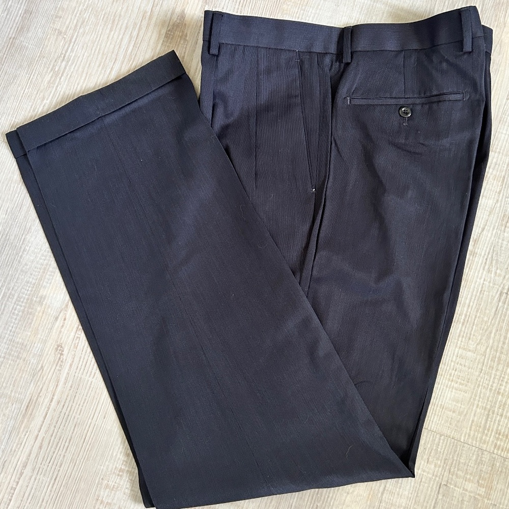 Men's Alan Flusser Dress Blue Pleated Front Pants Sz 38x34 Polyester Blend